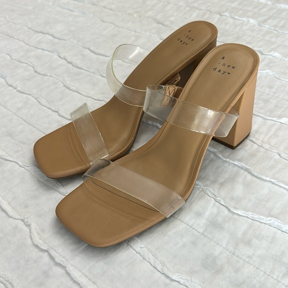A New Day Women's Chunky Block High Heel Slip On Mules Sandals Transparent Strap - Picture 3 of 8